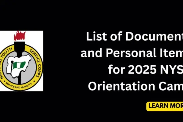 An image of the NYSC logo containing text of vital document and personal for 2025 orientation