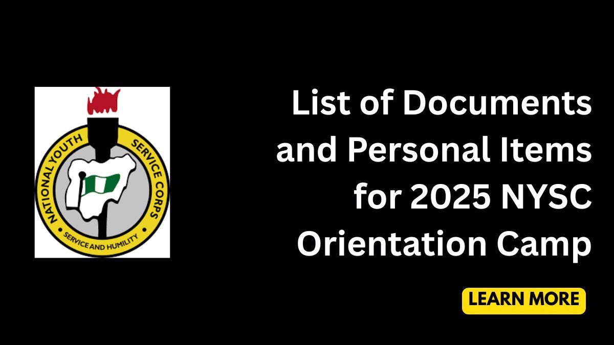 An image of the NYSC logo containing text of vital document and personal for 2025 orientation