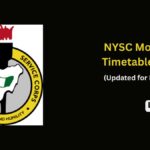 An illustration with NYSC logo and text with the NYSC Mobilization Timetable for 2025