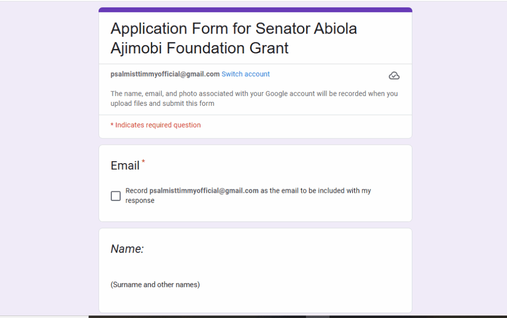 A screenshot from Senator Abiola Ajimobi foundation scholarship dashboard