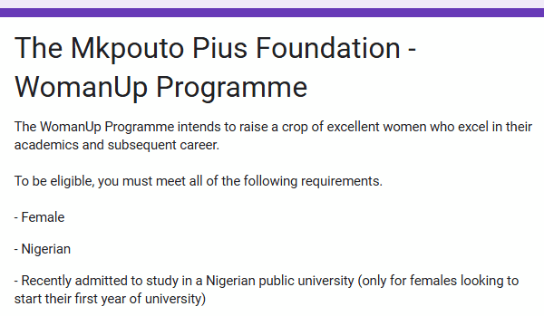 A screenshot taken from Mkpouto Pius Foundation page