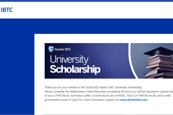 A screenshot on Stanbic IBTC University Scholarship 2025