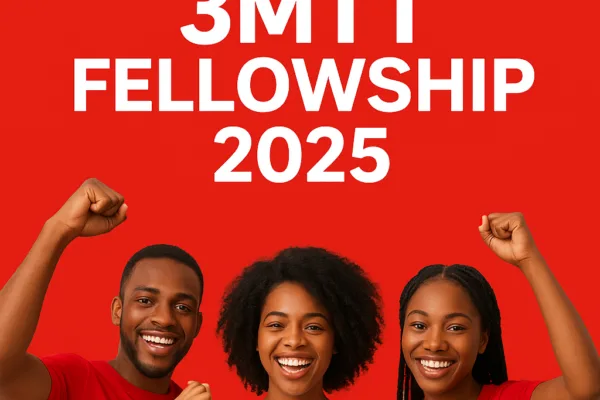 A promotional Airtel 3MTT Fellowship 2025 graphic featuring a smiling young Nigerians.