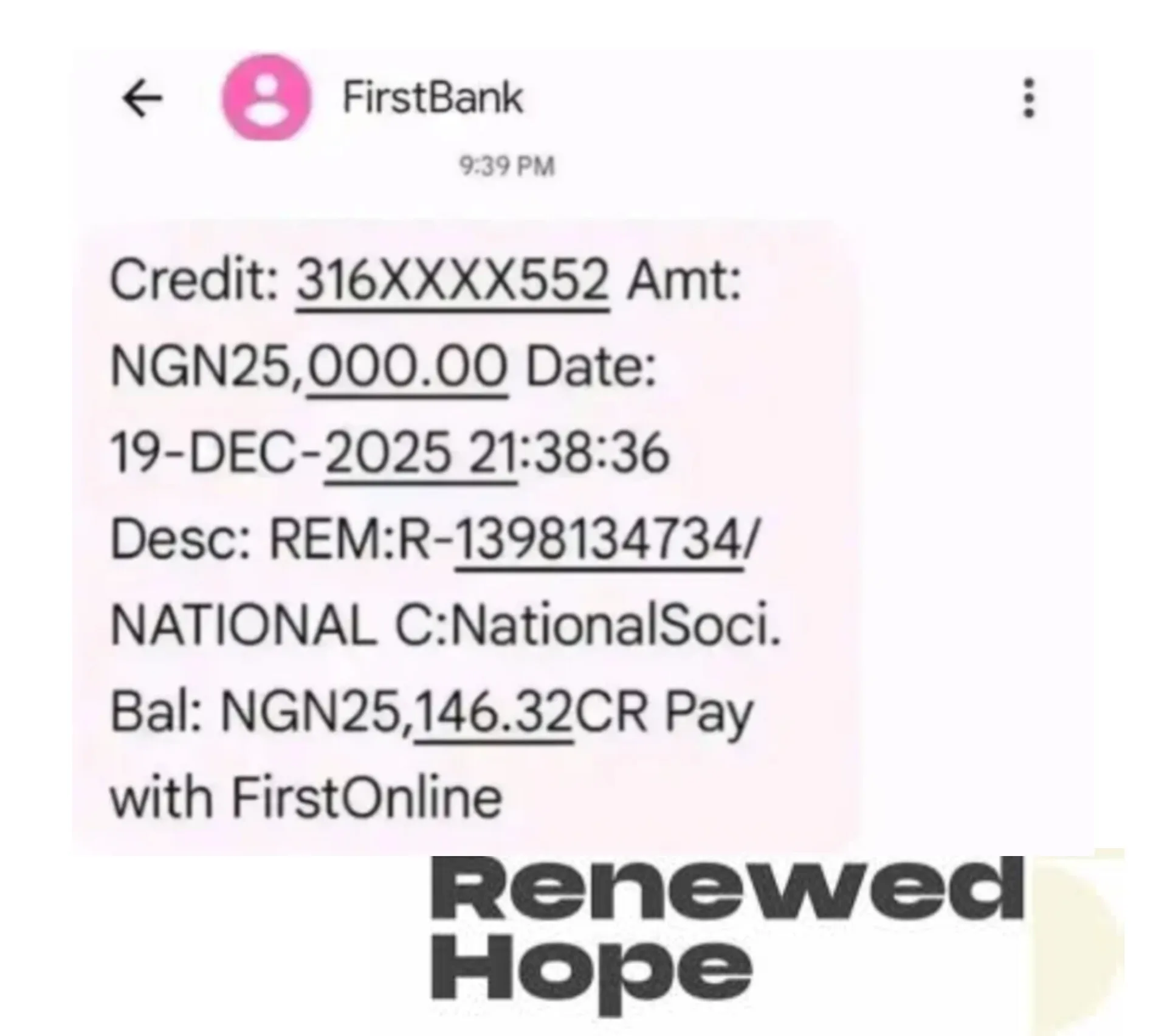 Renewed Hope Cash Transfer