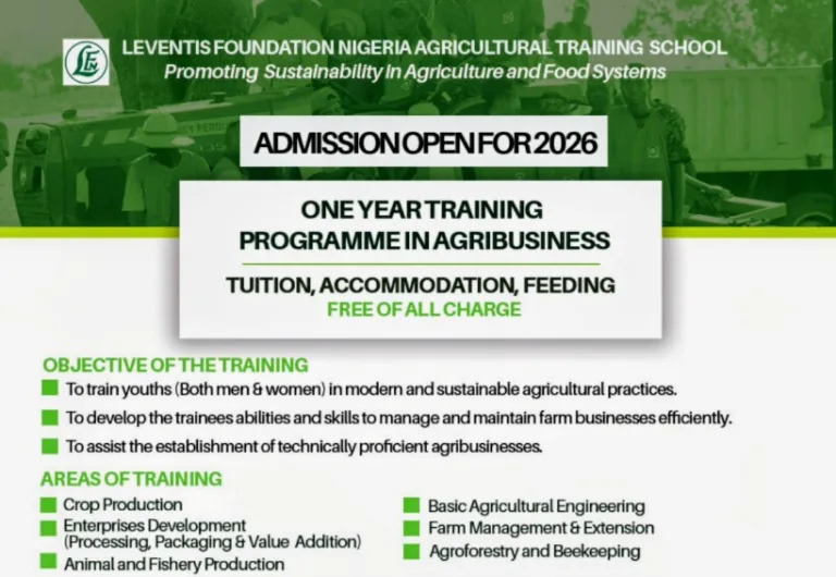 Leventis Foundation Nigeria Free Agricultural Training