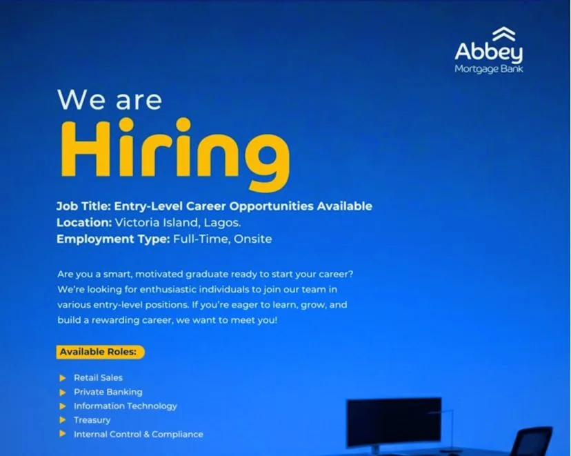 Entry level job recruitment at Abbey Mortagage Bank