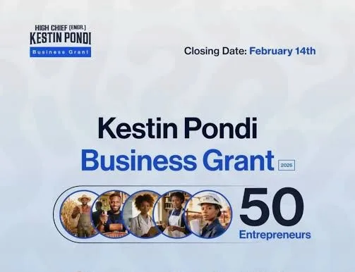 Kestin Pondi Business Grant 2.0 has opened applications for the 2026 edition, supporting 50 Nigerian entrepreneurs with funding and business training.