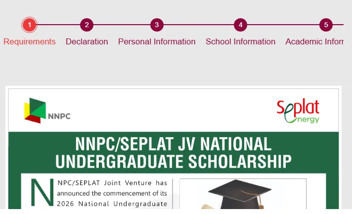 Step by step application guide for NNPC SEPLAT JV NATIONAL UNDERGRADUATE SCHOLARSHIP
