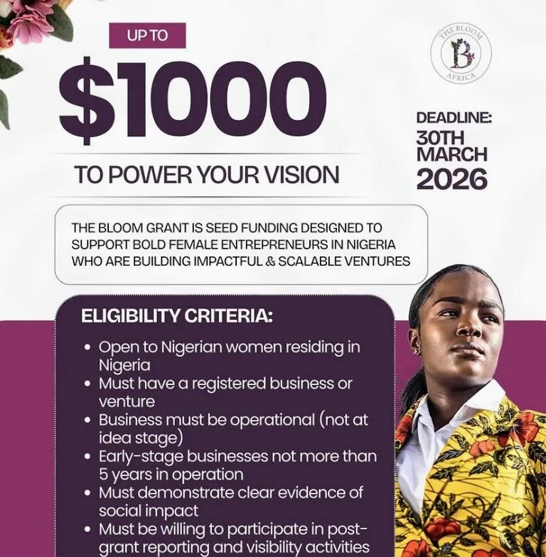 2026 Bloom Grant information for female entrepreneurs