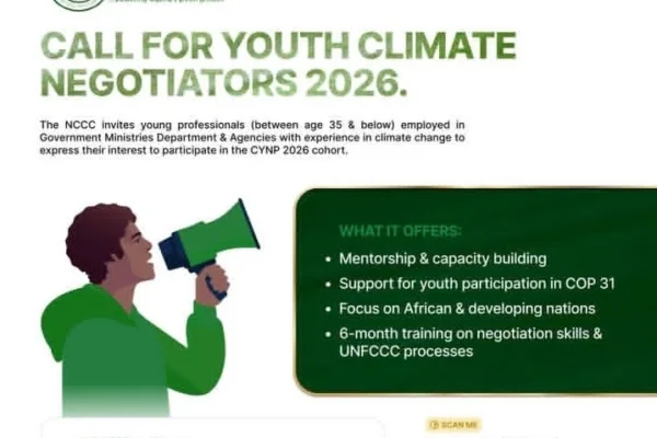 Climate Youth Negotiators Programme (CYNP) 2026 for young Nigerian government professionals working in climate-related agencies.
