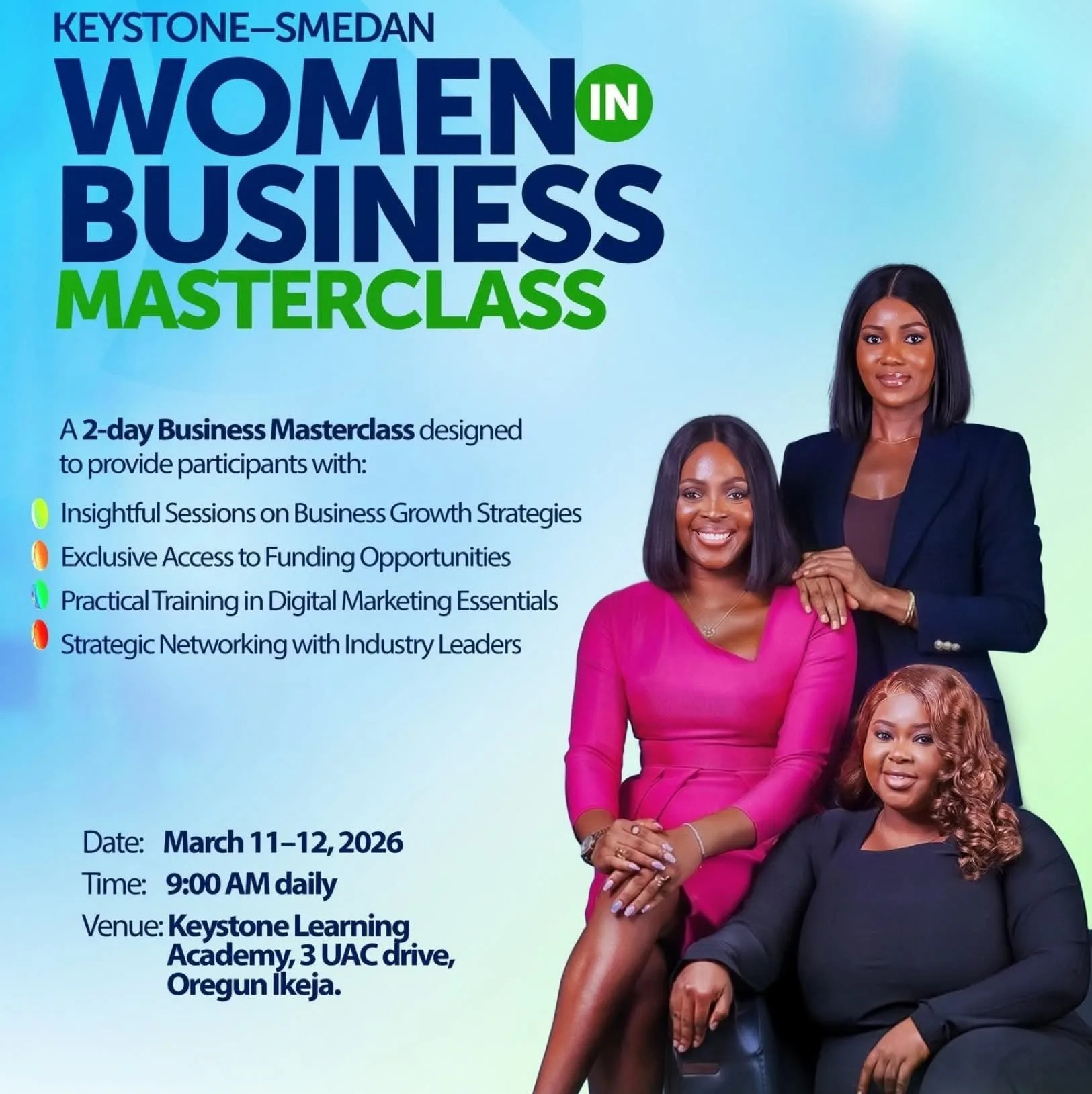 Apply for the Keystone–SMEDAN Women in Business Training Programme 2026. A two-day masterclass for female entrepreneurs in Lagos.