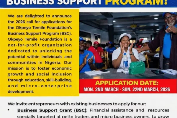 Apply now for okpeyo Temile Foundation Business Grant