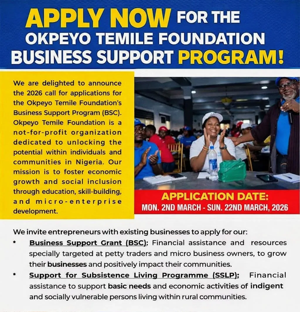 Apply now for okpeyo Temile Foundation Business Grant