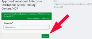 How to select the FME TVET Category Click on Retrieve