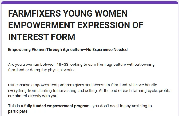 Application for Farmfixer Young Women Entrepreneur