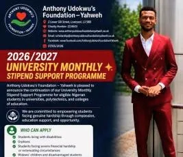 Application for Anthony Udokwu Foundation Monthly Stipend