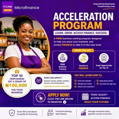 Apply for the FCMB MFB Business Acceleration Program 2026 for Nigerian MSMEs.