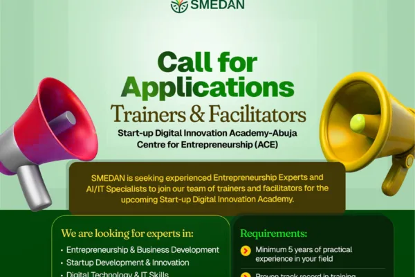 SMEDAN has opened applications for trainers and facilitators for its Start-up Digital Innovation Academy