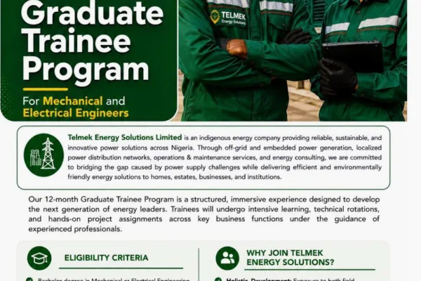 Telmek Energy Solutions Graduate Trainee Program 2026 at Telmek Energy Solutions Limited