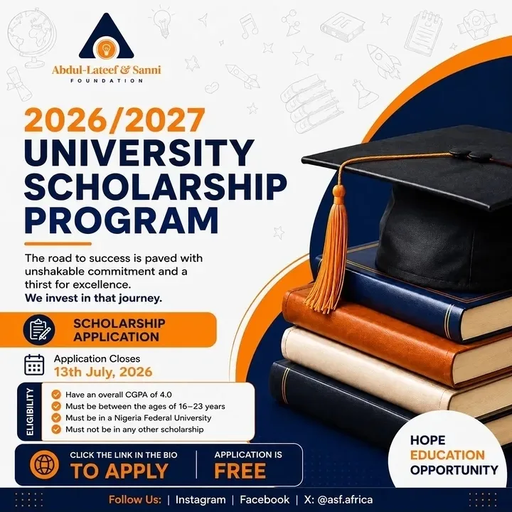 Apply for Abdul Lateef and Sanni Foundation Scholarship for Tertairy student