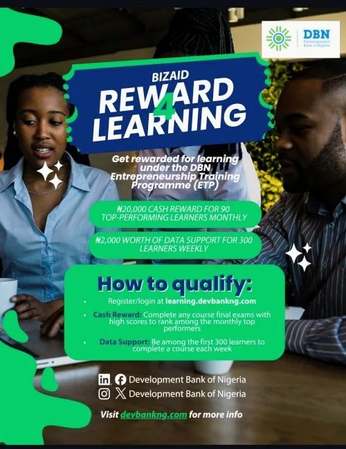 Development Bank of Nigeria Reward4Learning Programme 2026 Win Up to ₦900000 Through Entrepreneurship Training