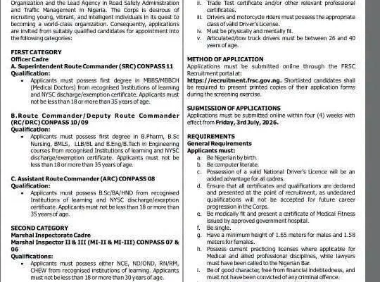 Federal Road Safety Corps Recruitment
