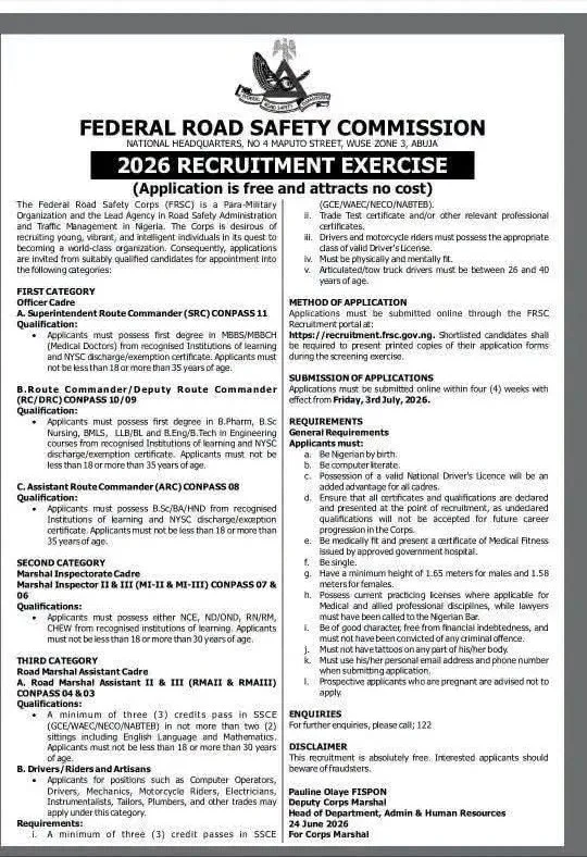 Federal Road Safety Corps Recruitment