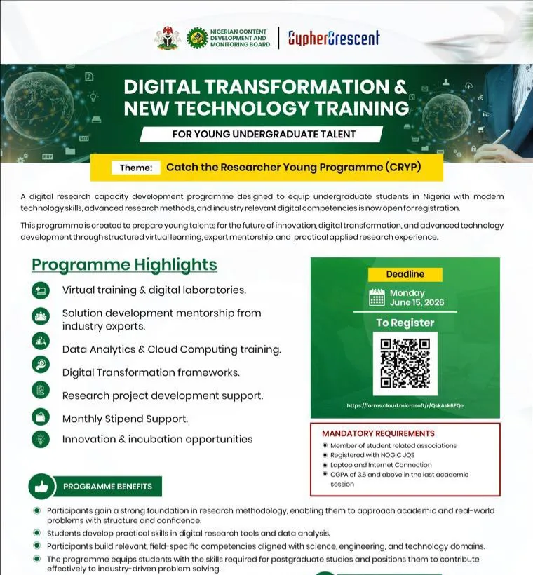 Application for NCDMB Digital Transformation & New Technology Training