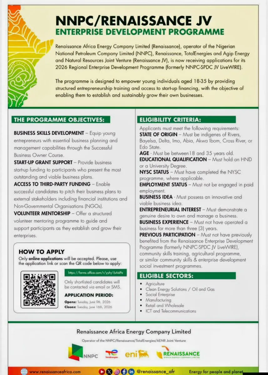 NNPC RESSAINANCE ENTREPRENEURSHIP TRAINING PROGRAMME