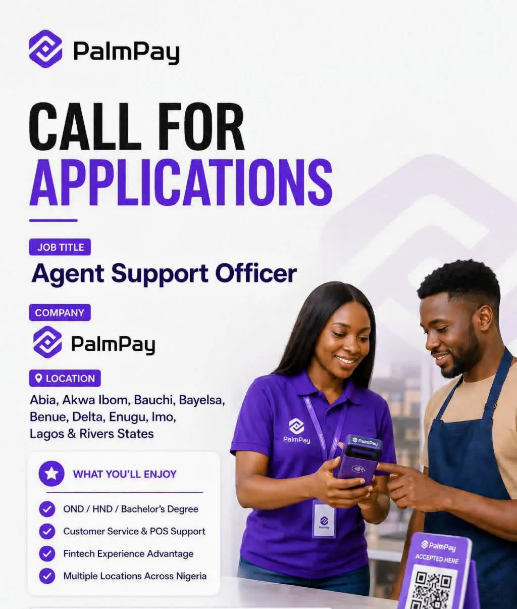 Application is ongoing. Apply for PalmPay Agent Support Officer Recruitment