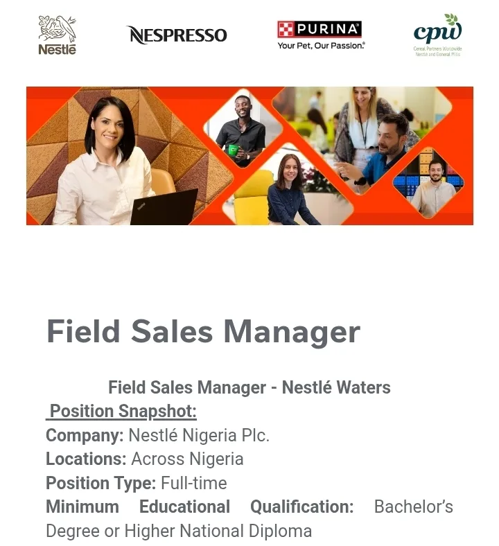 Apply for Nestlé Nigeria Field Sales Manager Vacancies