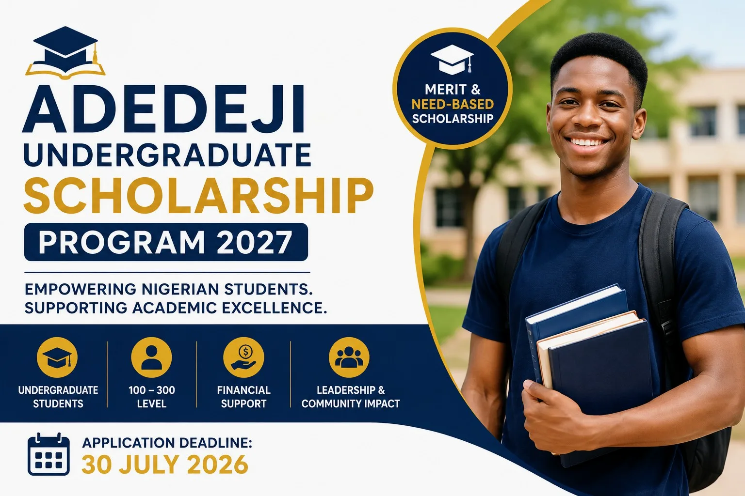 Application now open for Adedeji undergraduate Scholarship 2027
