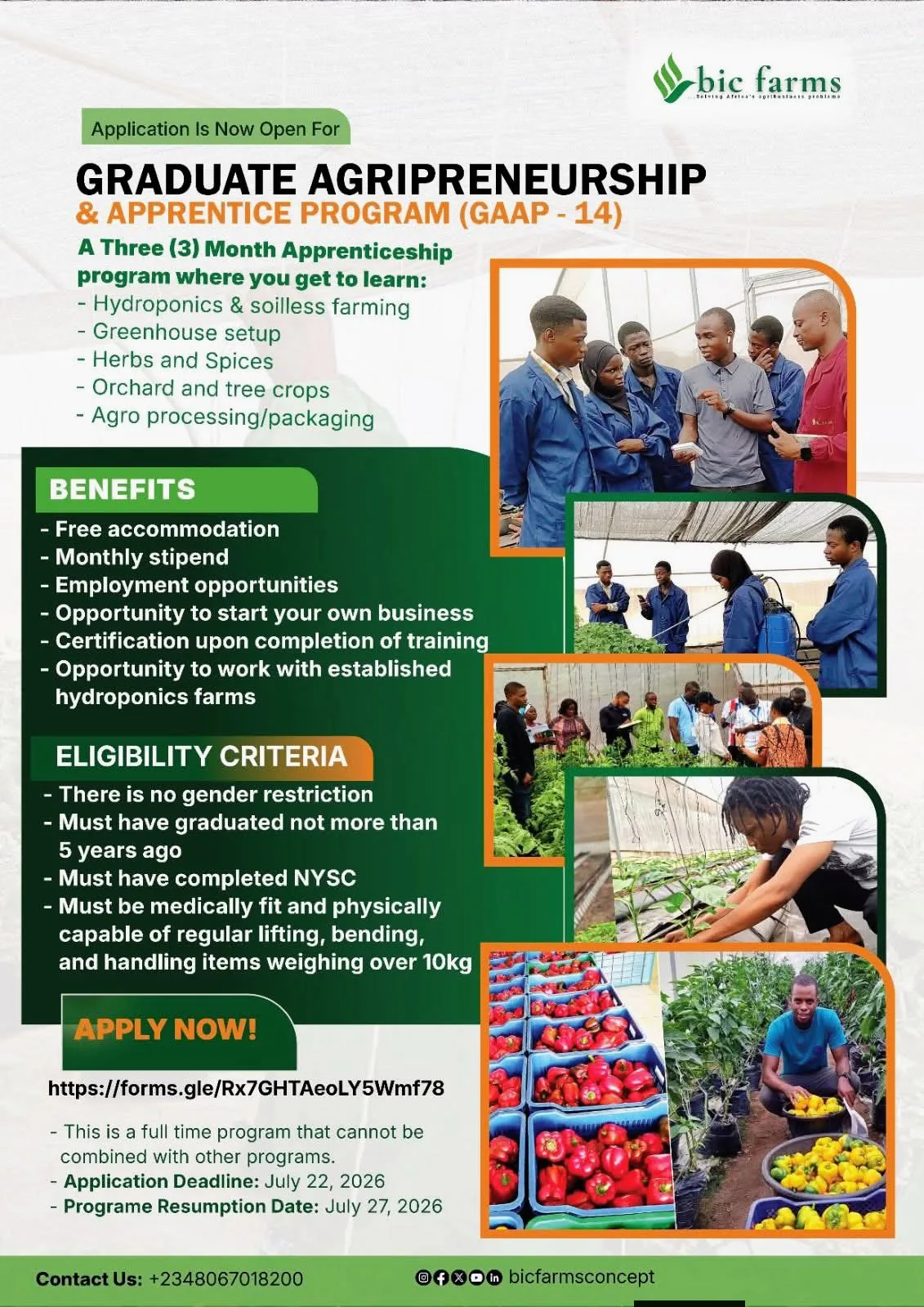 Apply for the BIC Farms Graduate Agripreneurship & Apprenticeship Program (GAAP 14) 2026.