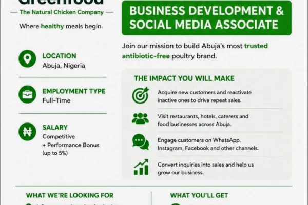 Apply for the Business Development & Social Media Associate position at Greenfood