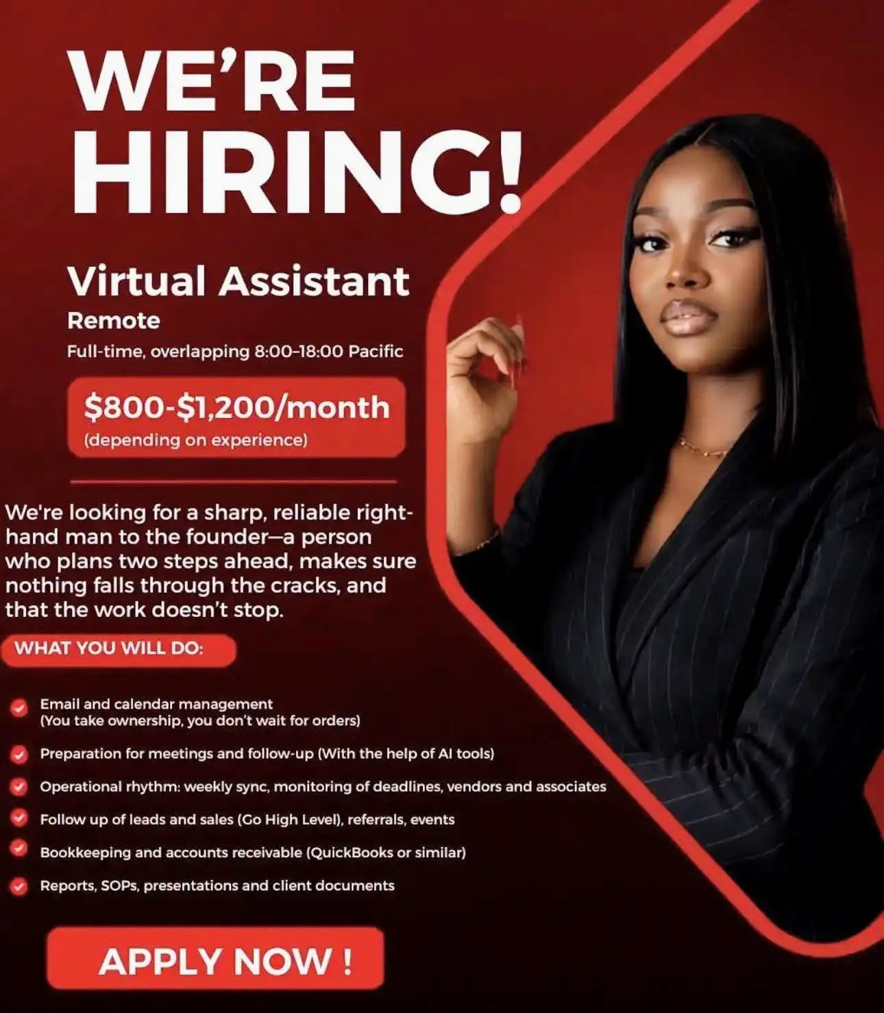 Apply for the Virtual Assistant position at Leaders ADAPT.