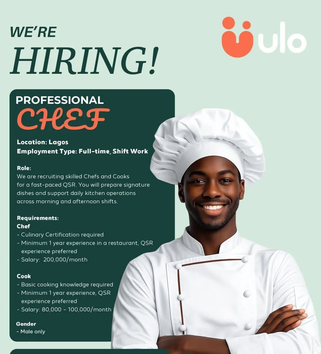 Applications are now open for Professional Chef and Cook positions at ULO.