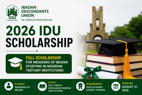 Apply for 2026 IDU Scholarship, sponsored by Ibadan Descendants Union (IDU) of Greater Washington