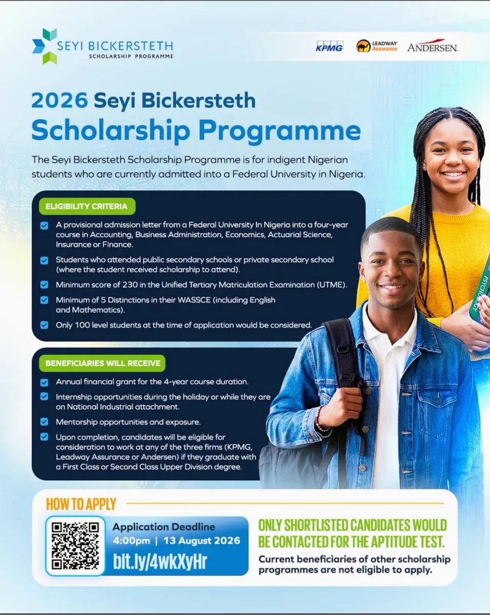 Apply for 2026 Seyi Bickersteth Scholarship Programme