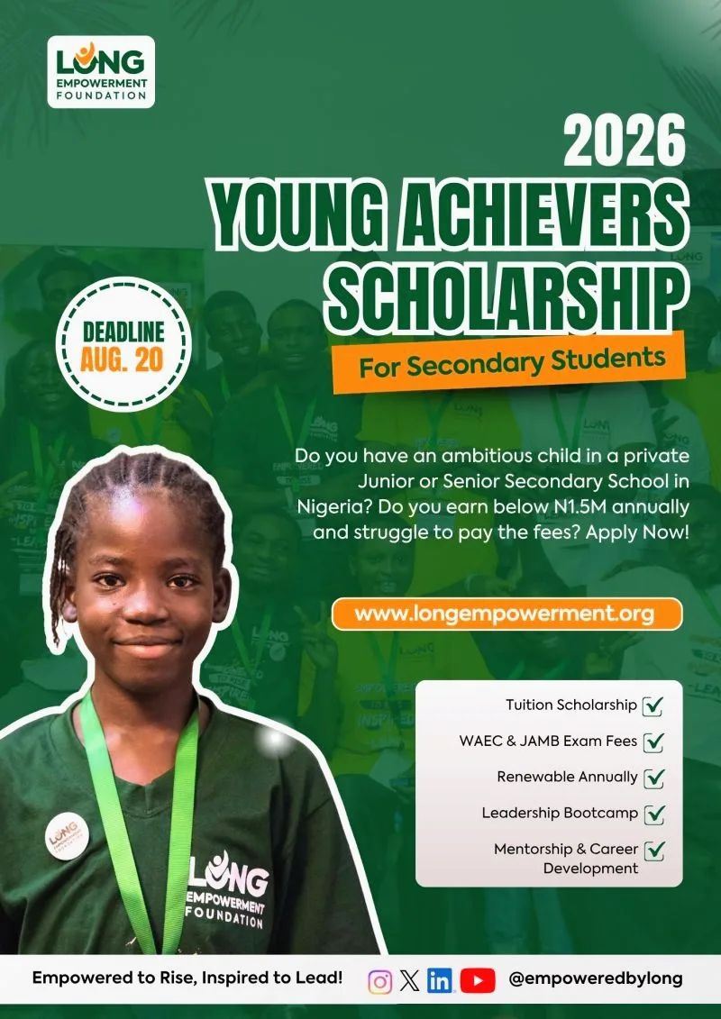 2026 LONG Young Achievers Scholarship for Secondary School Students now open nationwide.