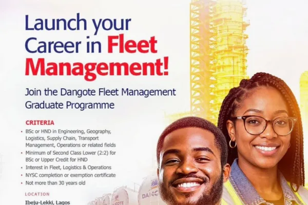 Apply for Dangote Fleet Management Graduate Trainee Programme 2026.