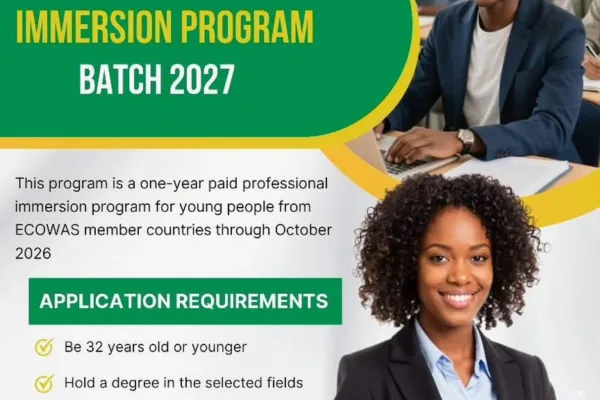 Apply for the ECOWAS Young Graduates Professional Immersion Programme (YGPIP) 2027