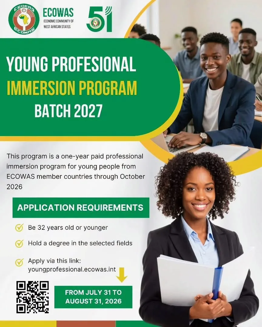 Apply for the ECOWAS Young Graduates Professional Immersion Programme (YGPIP) 2027