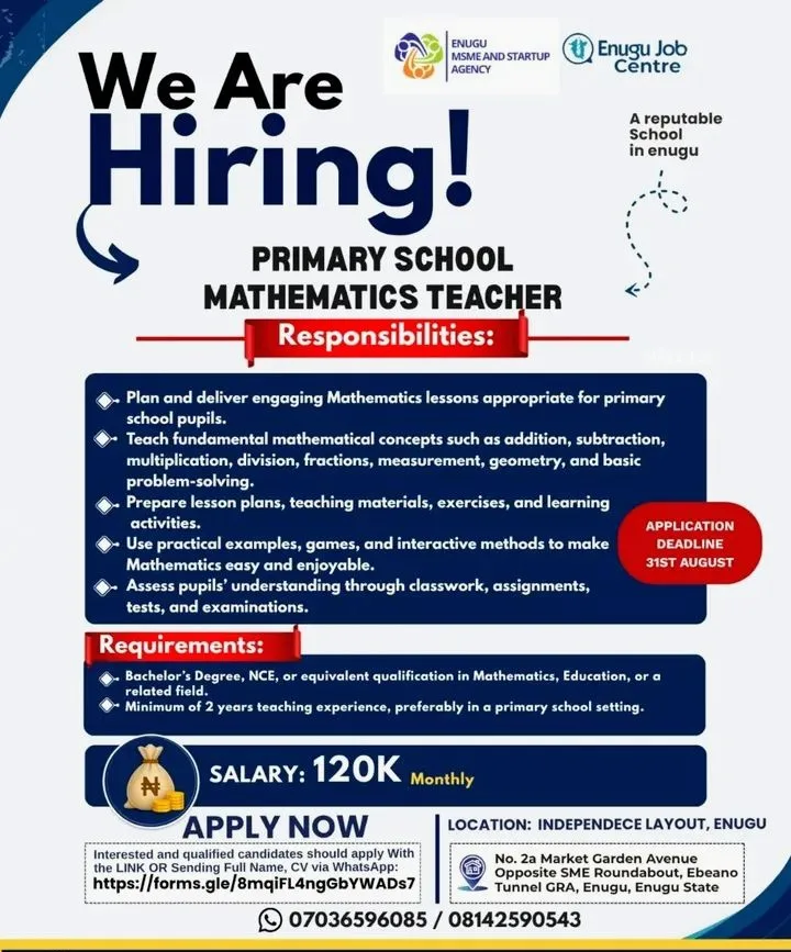 Apply for the Ongoing Primary School Mathematics Teacher Recruitment
