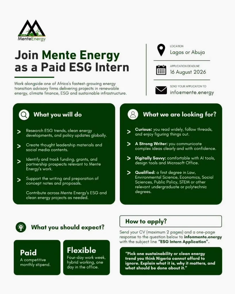 Mente Energy ESG Paid Internship