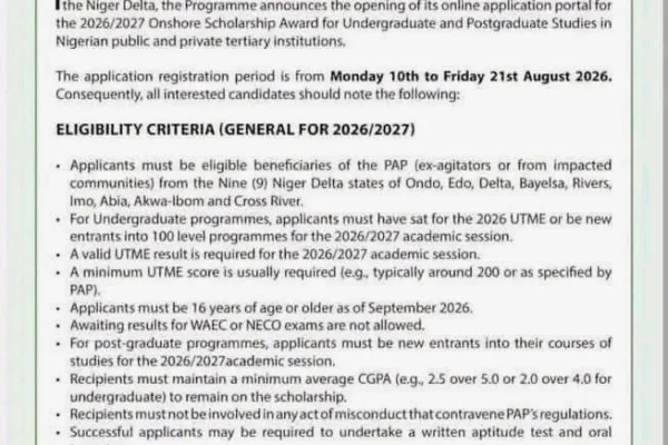 Apply for Presidential Amnesty Programme (PAP) 2026/2027 Onshore Scholarship Application
