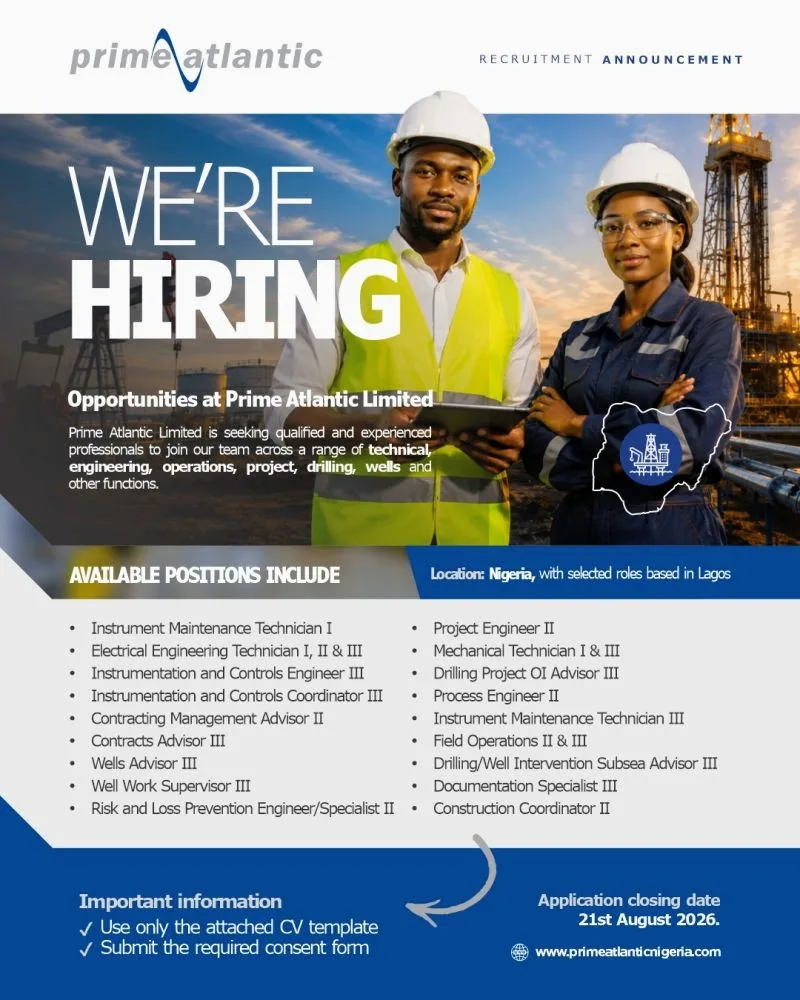 Apply for the Prime Atlantic Limited ongoing massive recruitment with multiple positions available.