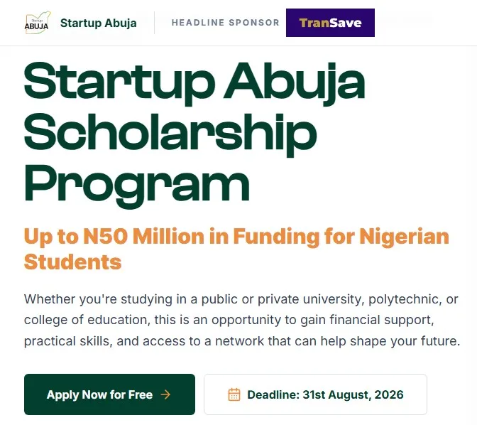 Apply for Startup abuja scholarship program