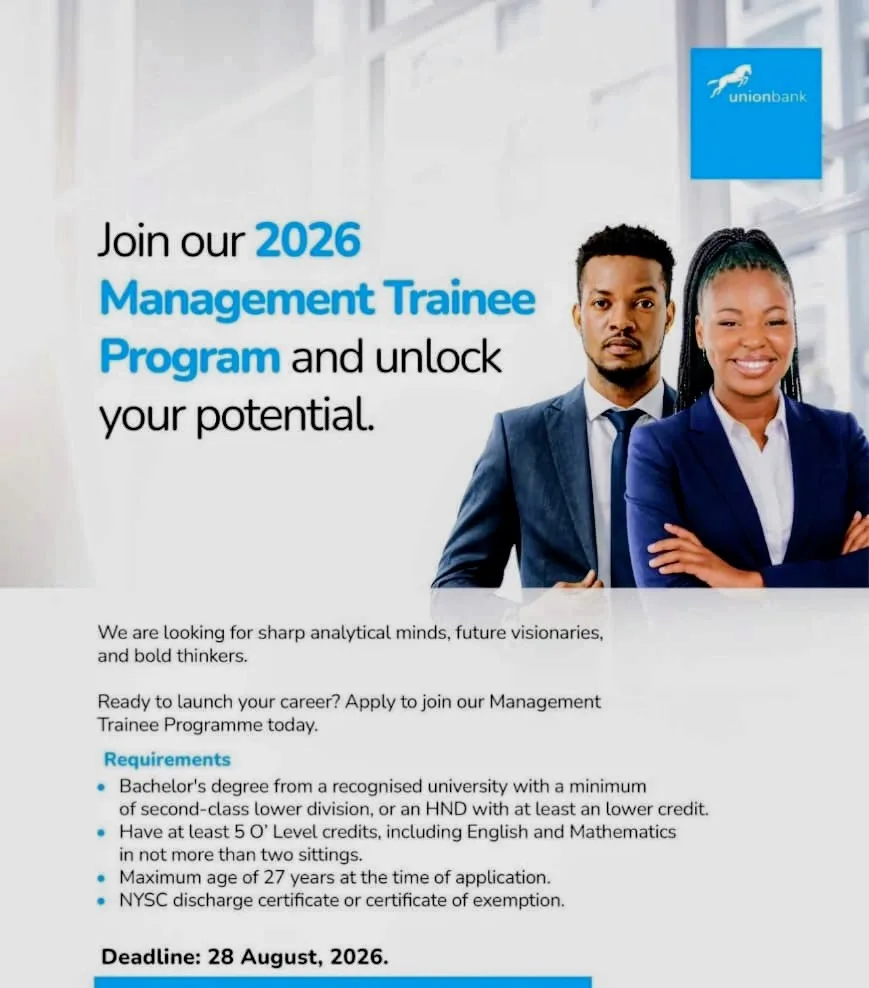 Apply for Union Bank Management Trainee Programme & Tech Bootcamp 2026
