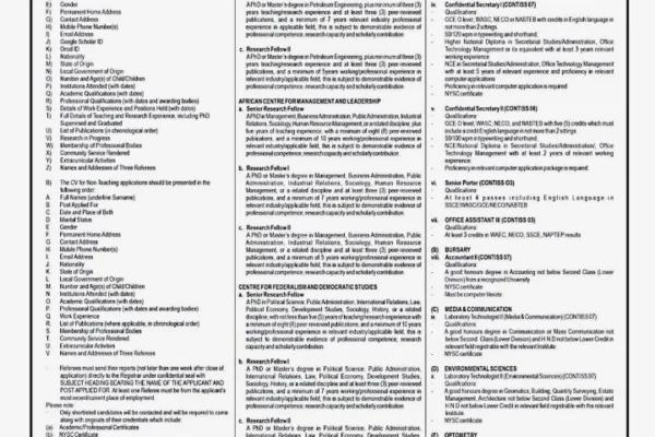 The University of Benin (UNIBEN), Benin City has announced vacancies for qualified candidates to fill various teaching and non-teaching positions across its faculties, departments, centres and administrative units.