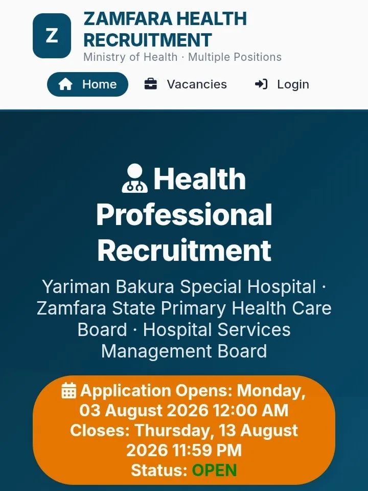 Apply for Zamfara State Health Recruitment
